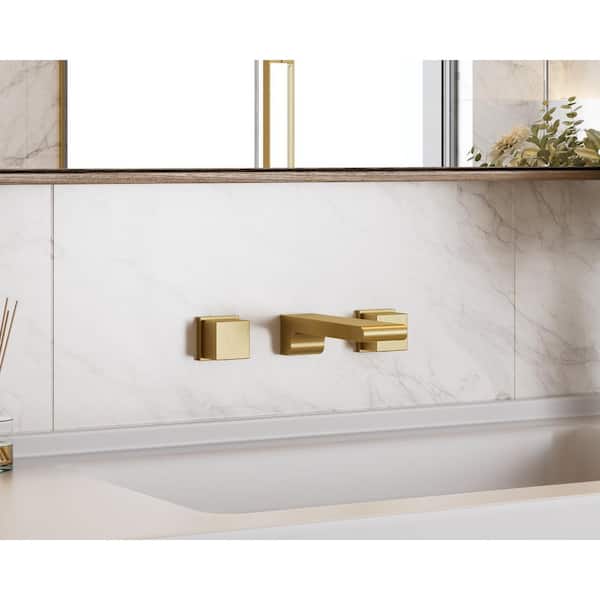 FARNE Double Handle Wall-Mount Bathroom Sink Faucet Trim with Pop-Up Drain in Brushed Gold