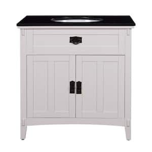Artisan 33 in. W Vanity in White with Marble Vanity Top in Natural Black with White Sink
