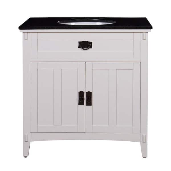 Artisan 33 in. W x 21 in. D x 35 in. H Single Sink Freestanding Bath Vanity in White with Black Marble Top