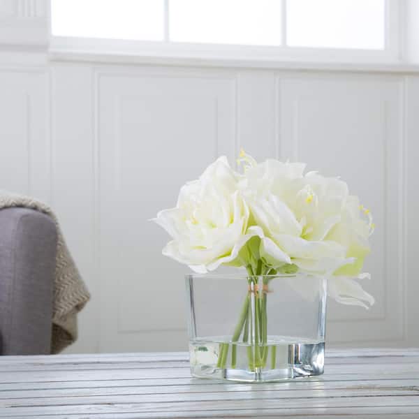 Pure Garden 8.5 in. Artificial Lily Floral Cream Arrangement