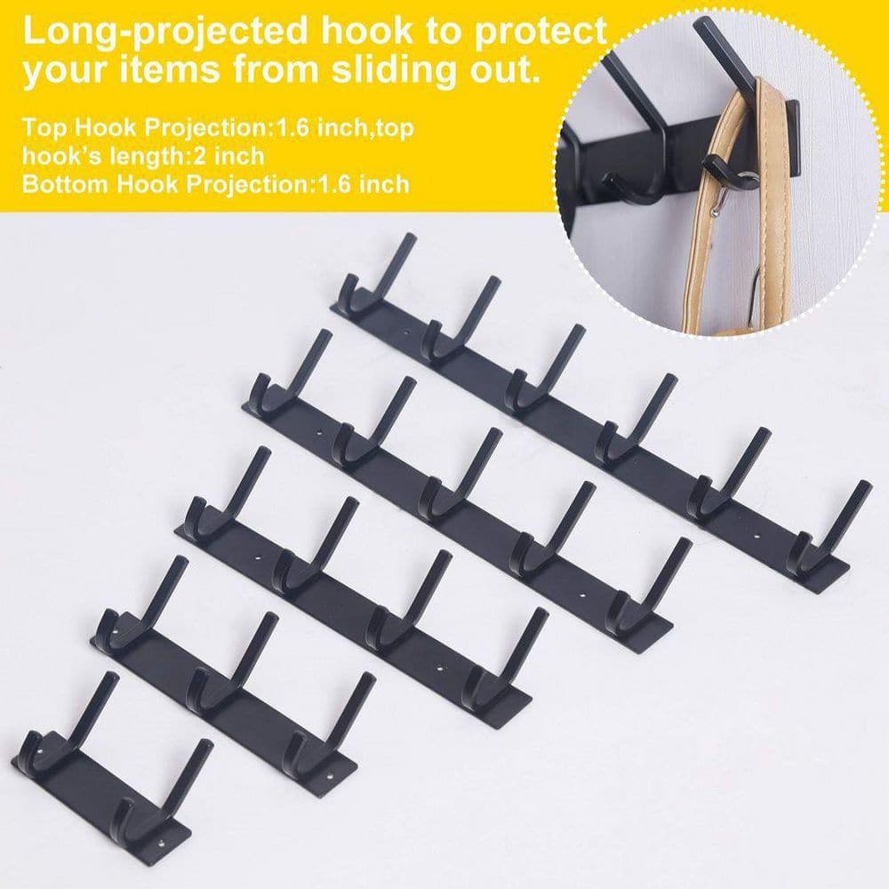 Black 17-Inch Heavy Duty Wall Mounted Coat Rack with 6 Hooks