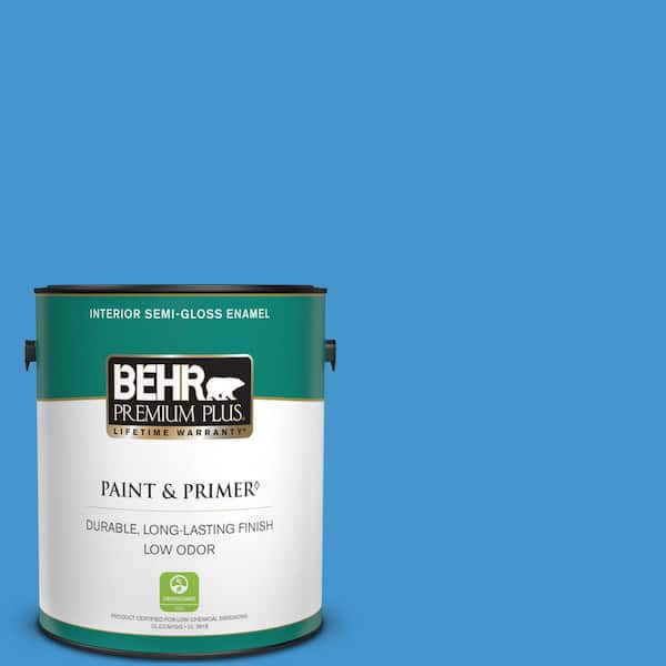 BEHR PREMIUM PLUS 1 gal. #P510-5 Perfect Sky Semi-Gloss Enamel Low Odor Interior Paint & Primer