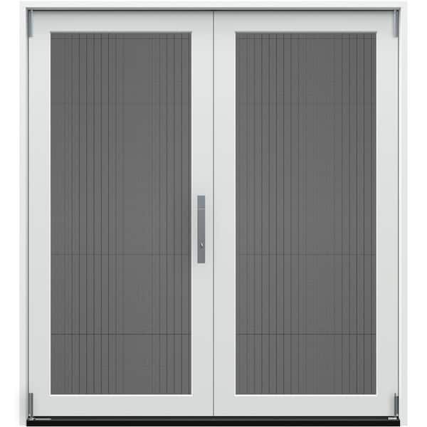 60 in. x 80 in. F4500 Left-Hand Primed Fiberglass 2-Panel Folding Patio Door w/ Low-E Glass and Retractable Screen