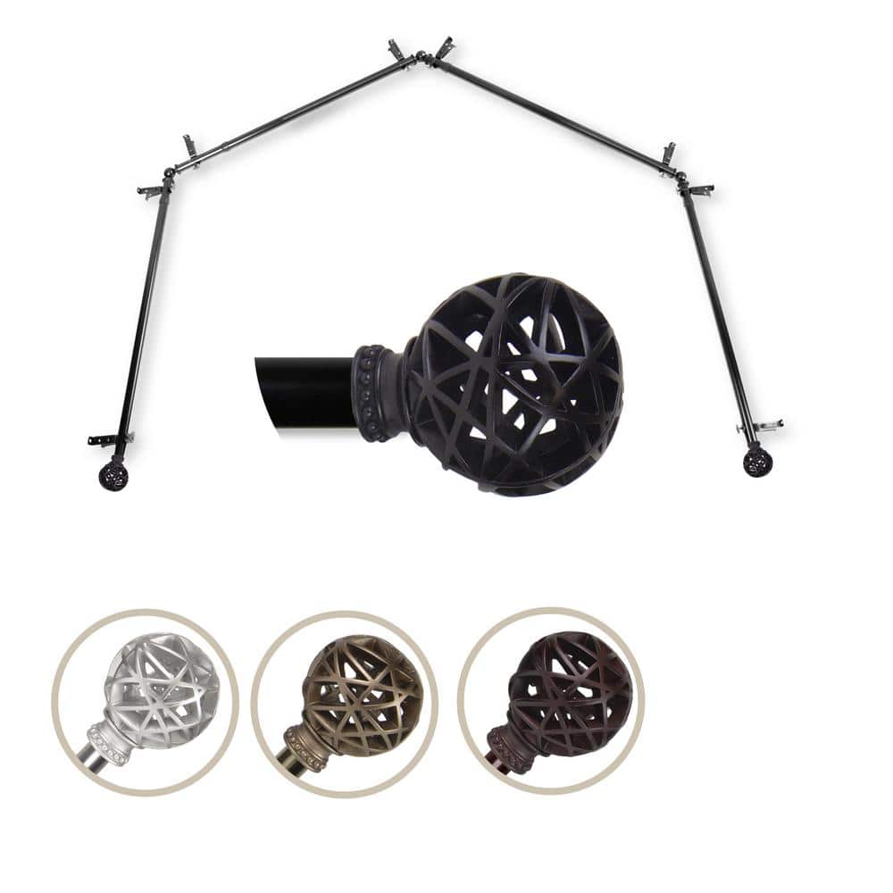 "13/16"" Dia Adjustable 4 Sided Bay Window Curtain Rod 28 to 48"" (each side) in Black with London Finials" price history on PriceWatchPro