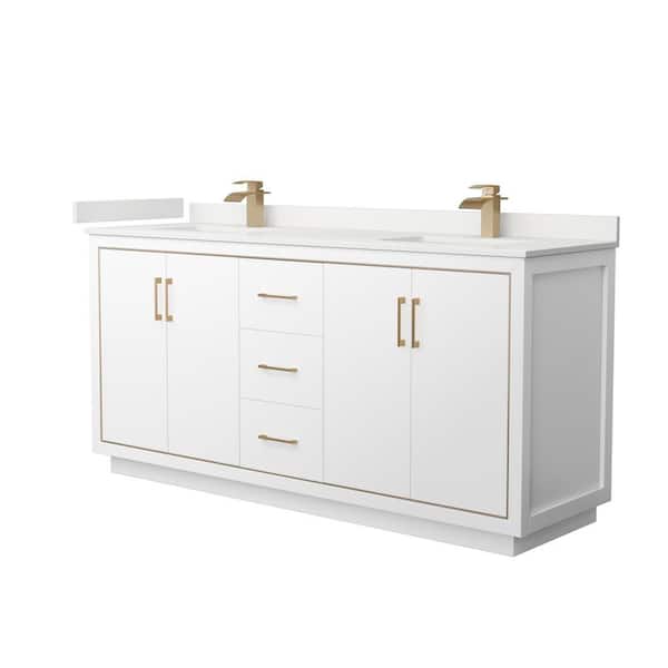 Wyndham Collection Icon 72 in. W x 22 in. D x 35 in. H Double Bath Vanity in White with White Quartz Top