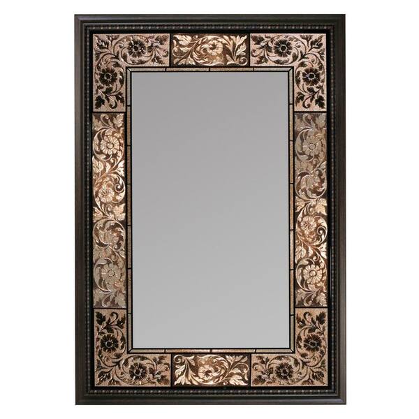 Deco Mirror 26 in. x 37 in. French Tile Rectangle Mirror in Dark Brown