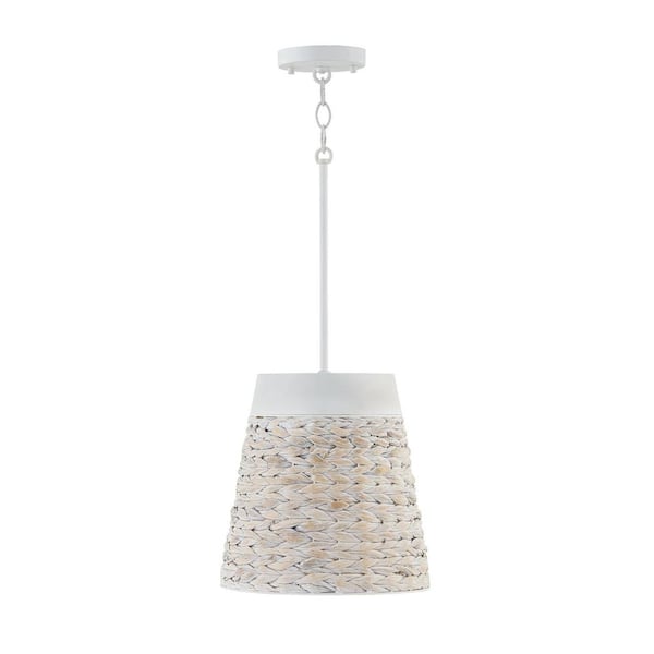 Tallulah 12in W x 12in H 1-Light Small Pendant in White Chalk Wash made with Handcrafted Mango Wood and Water Hyacinth