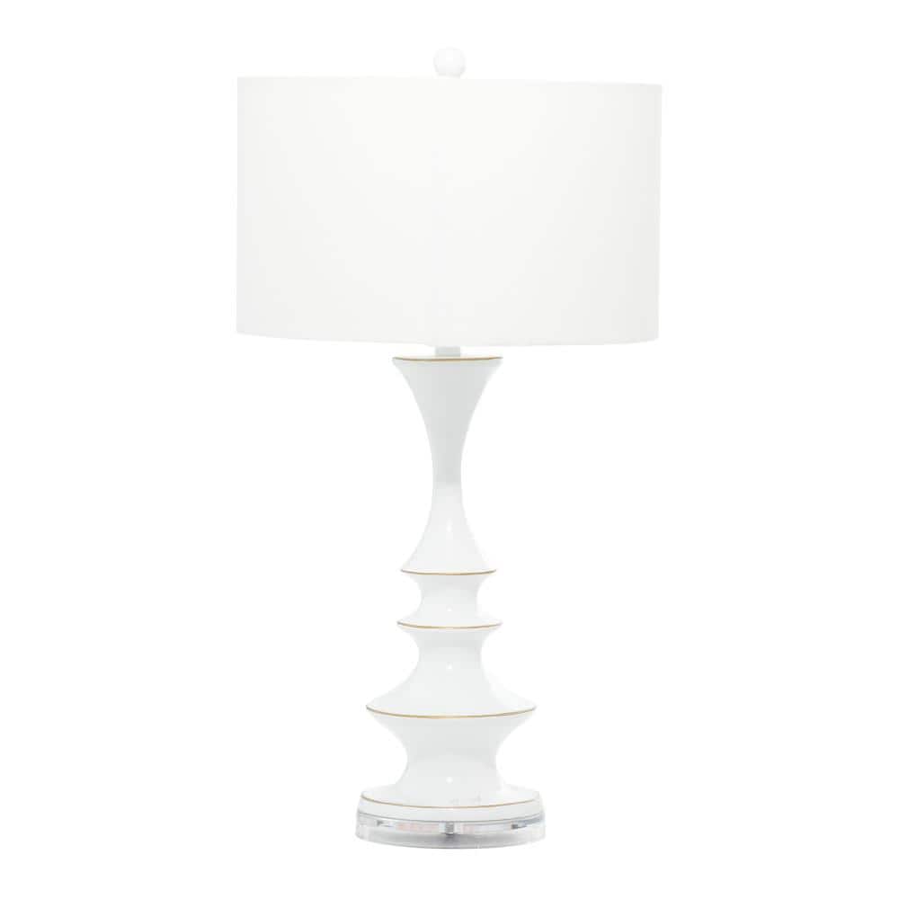 White Resin Table Lamp with Linen Shade, 30"