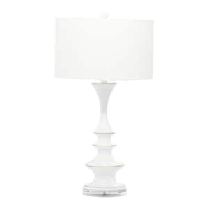 30 in. White Polystone Task and Reading Table Lamp with Gold Accents