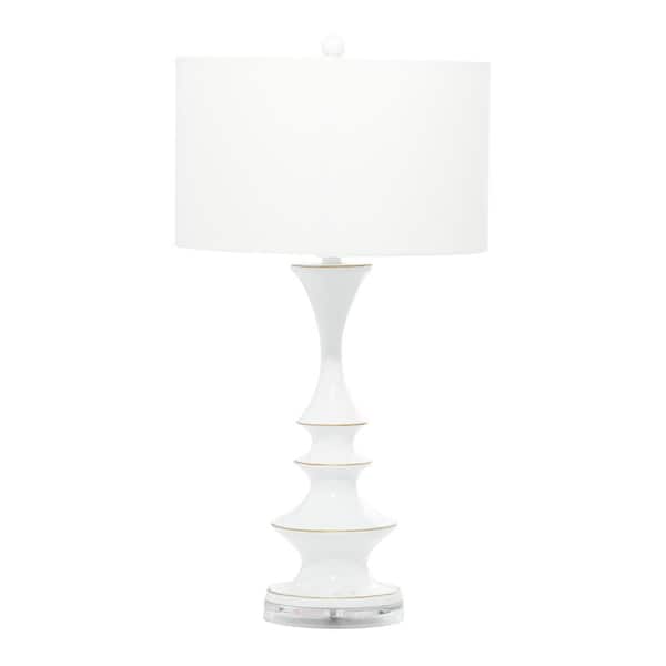 Litton Lane 30 in. White Polystone Task and Reading Table Lamp with Gold Accents
