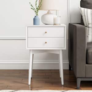 Harper White Nightstand with 2-Drawer Wooden Side Table or End Table