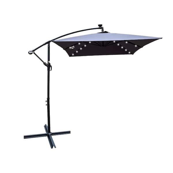 Tatayosi 9 ft. Patio Umbrella, Solar Powered LED Lighted Sun Shade Market Umbrella with Crank and Cross Base in Anthracite