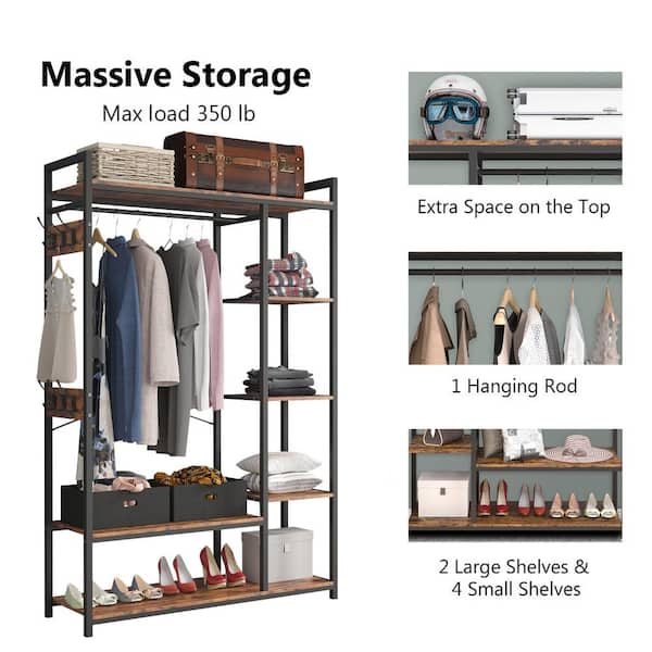 Home Metal Frame Closet Storage Clothing Shelving Two Hanging Bar