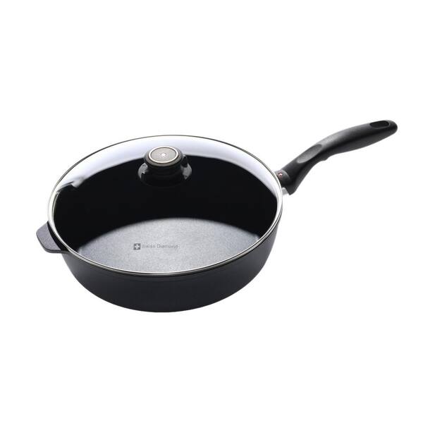 Swiss Diamond 4.3 qt. Cast Aluminum Nonstick Saute Pan in Gray with Glass Lid