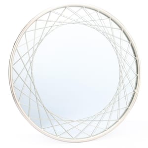 24 in. W x 24 in. H Metal Frame Silver Round Art Deco Accent Wall Mirror