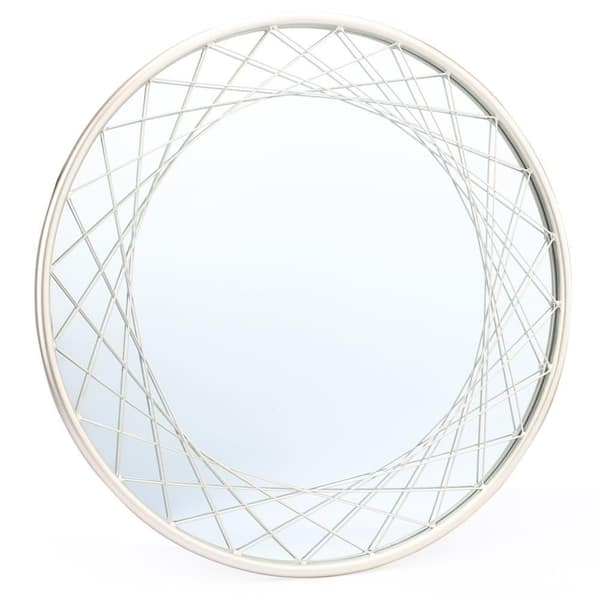 LuxenHome 24 in. W x 24 in. H Metal Frame Silver Round Art Deco Accent Wall Mirror