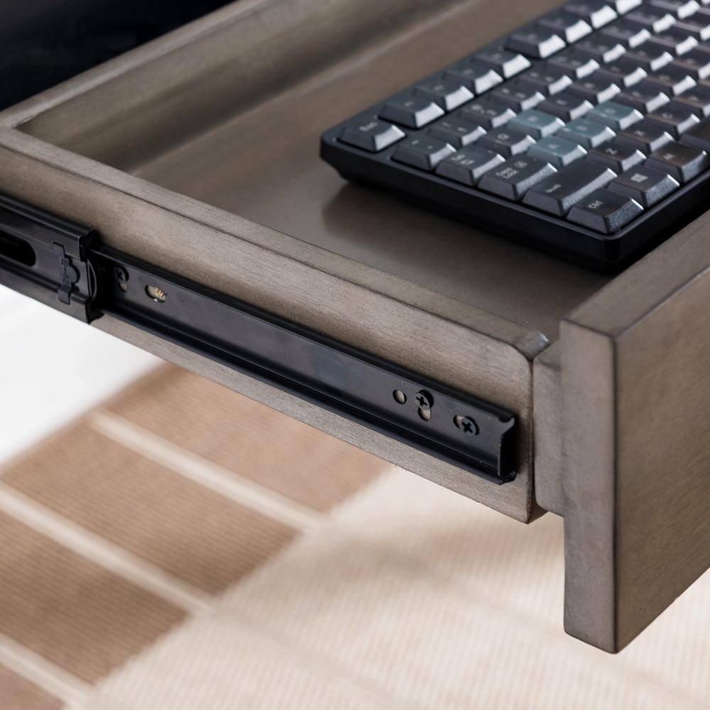 Modern Smoke Gray Wood and Silver Metal Desk with Keyboard Tray