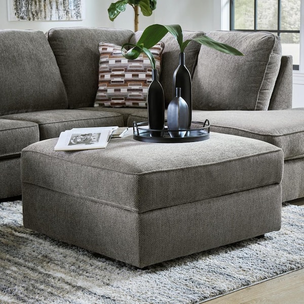 O'Phannon Gray Polyester Square Storage Medium Ottoman