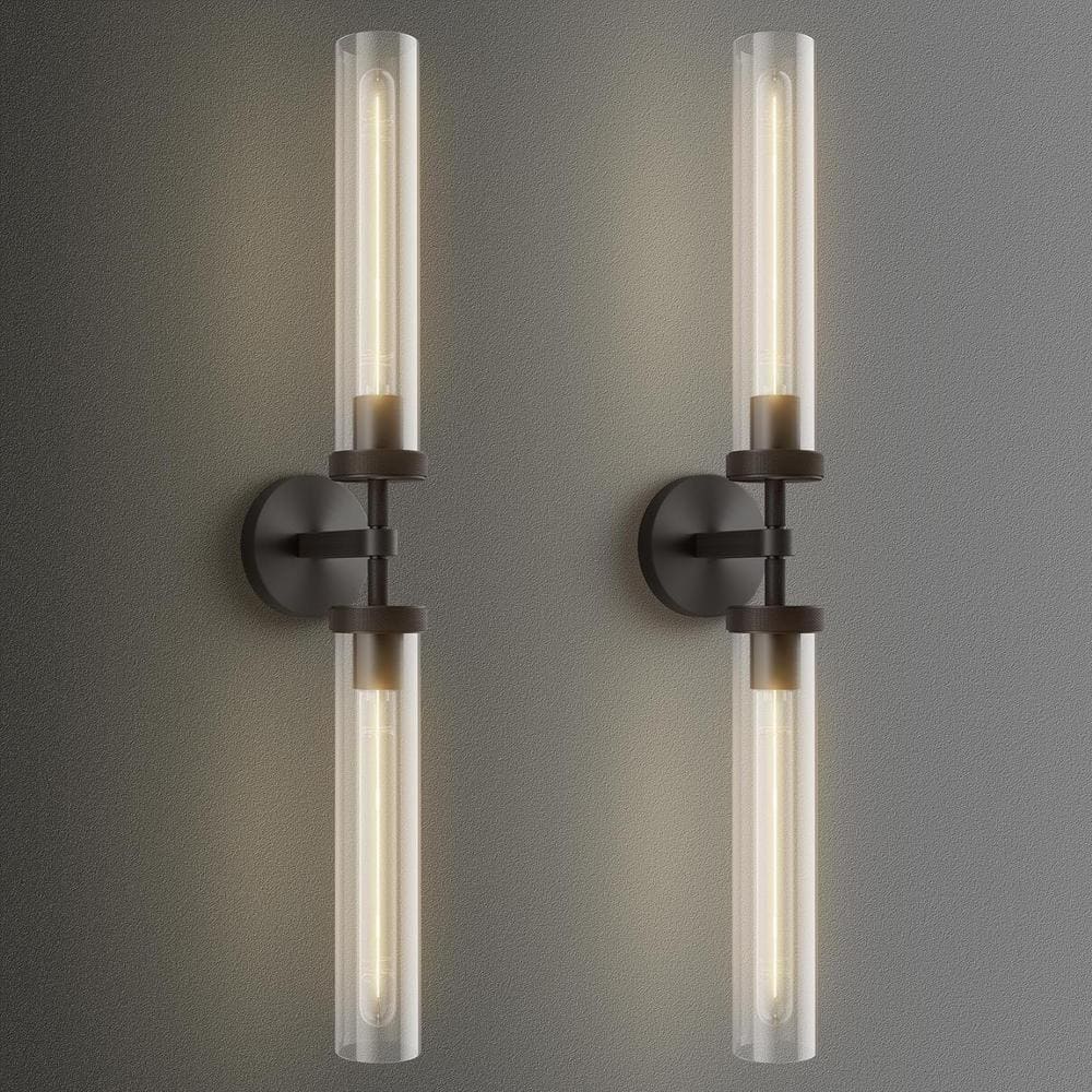 Modern Black 30" Double Glass Tube Wall Sconce