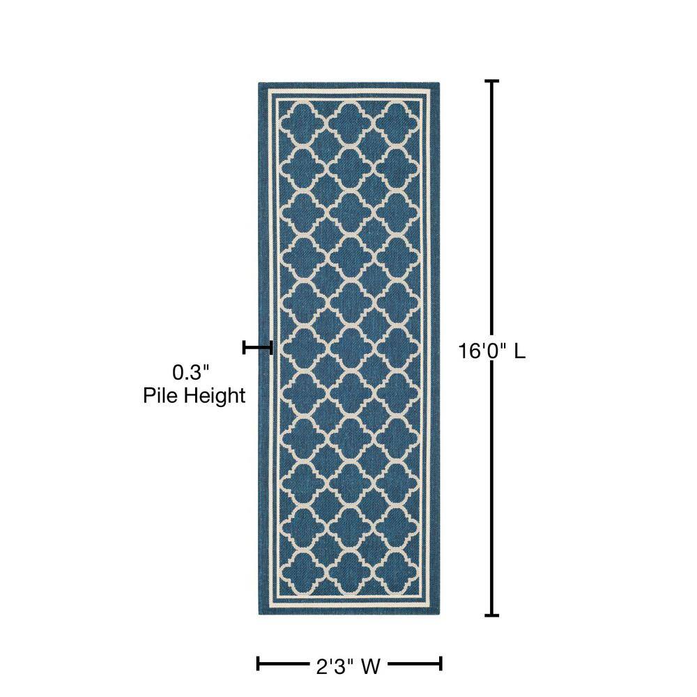 Navy & Beige Trellis Outdoor Runner Rug, 27" x 6"