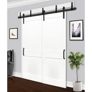60in.x80in. Bypass Shaker Unfinished 2-Panel Solid Core Prime Pine Wood Sliding Barn Door with Bronze Hardware Kit