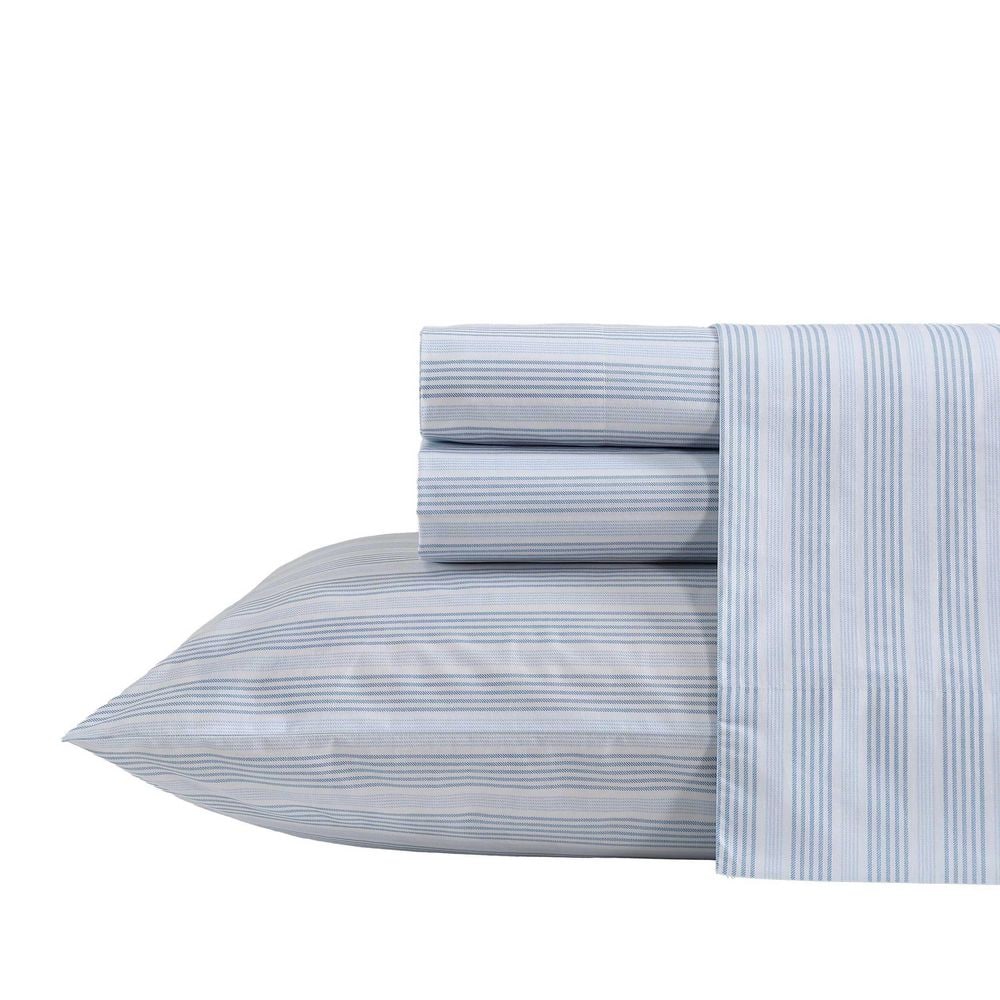 Tayleur Stripe 3-Piece White/Sea Blue Cotton Percale Twin Xl Sheet Set price history on PriceWatchPro