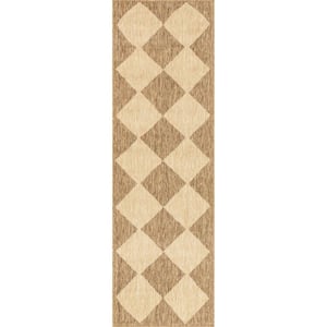 Sabina Diamond Trellis Beige 2 ft. x 8 ft. Indoor/Outdoor Runner Rug