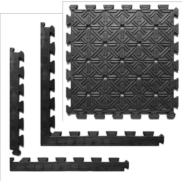 Rubber Black 18 in. x 18 in. Tile Mat With Connectors (Set of 4)