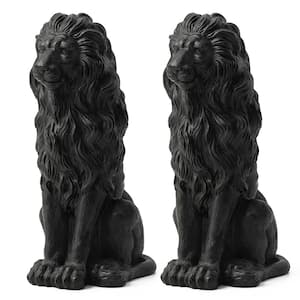 27.75 in. H Oversized MGO Black Guardian Sitting Lion Garden Statue (Set of 2)