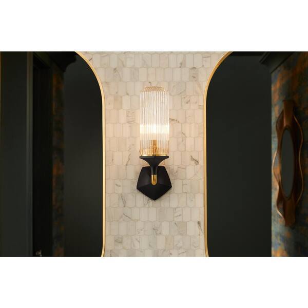 KOHLER Occasion 1-Light Black with Brass Trim Wall Sconce