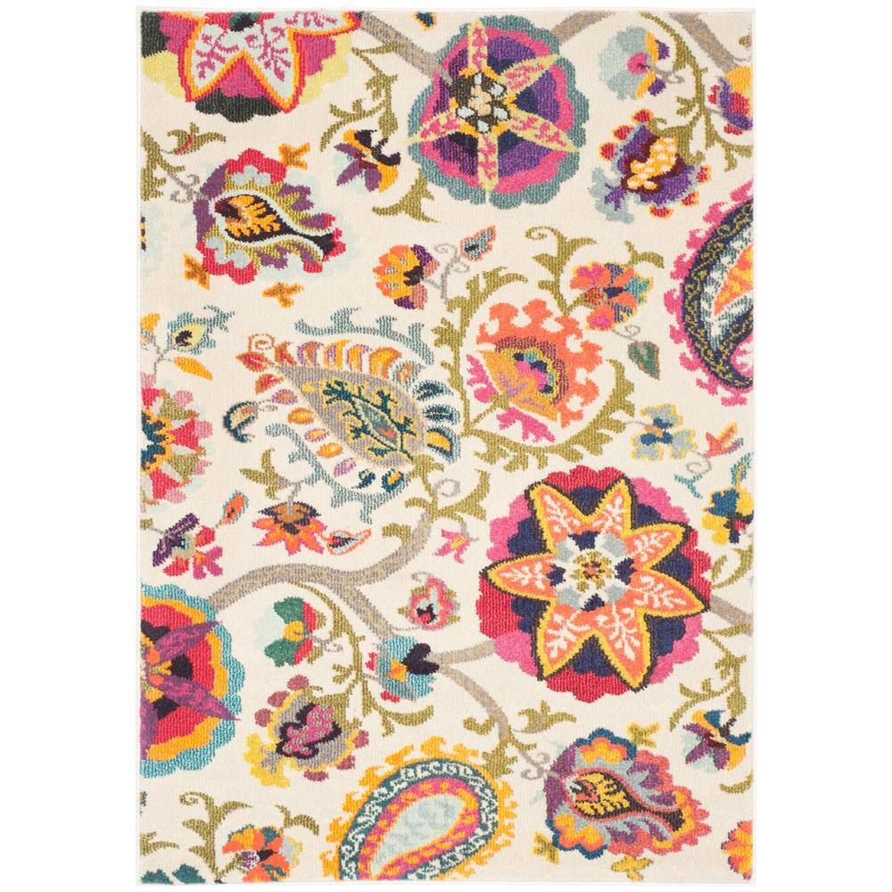 Ivory Floral 47" Soft Synthetic Easy-Care Area Rug