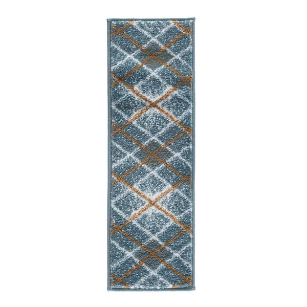 SUSSEXHOME Modern Collection Teal 9 in. x 28 in. Polypropylene Stair Tread Cover (Set of 13)