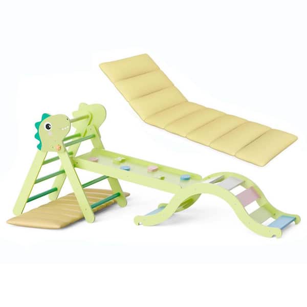 Triangle Set with Cushion 9 in. 1, Foldable Wooden Climbing Toys Indoor Jungle Gym Montessori Climbing Set