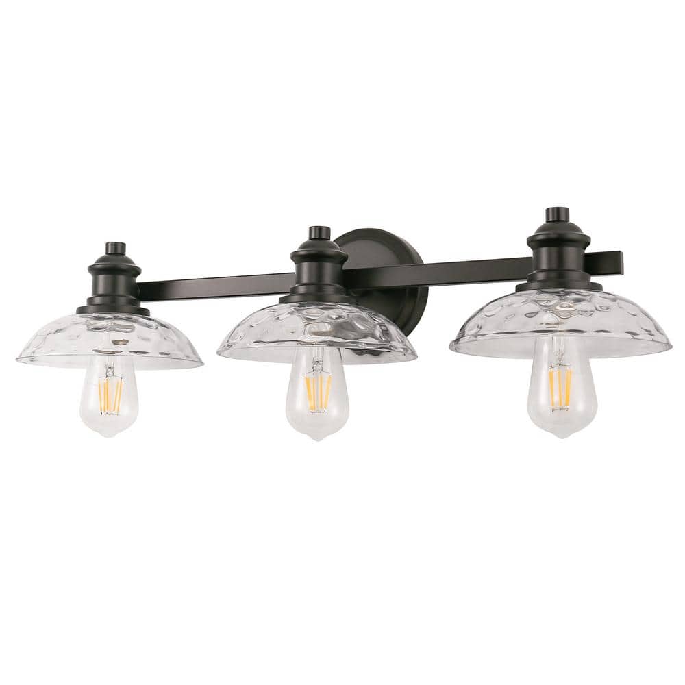 25 in. 3-Light Black Vanity Light with Hammered Glass Shades - Modern Wall Sconce for Bathroom, Powder Room, and Vanity price history on PriceWatchPro
