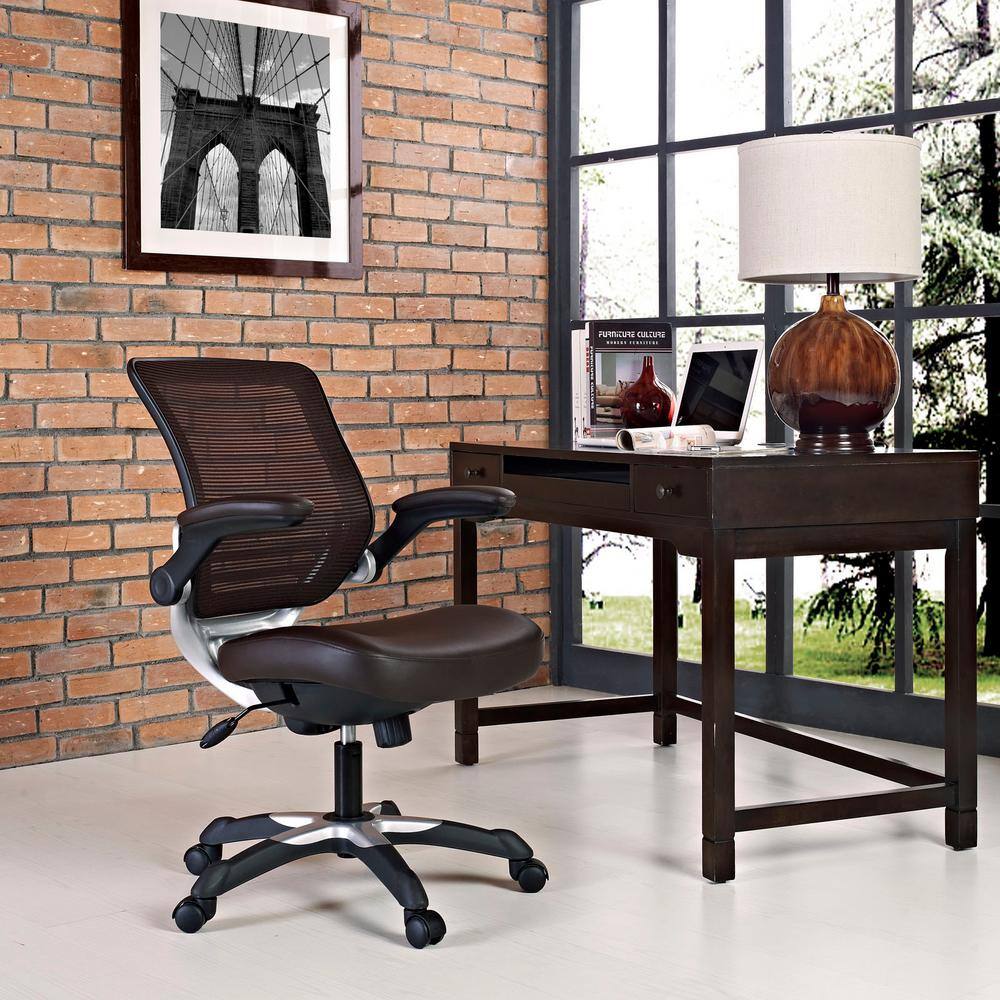 ErgoComfort Brown Leatherette Swivel Task Chair with Adjustable Arms