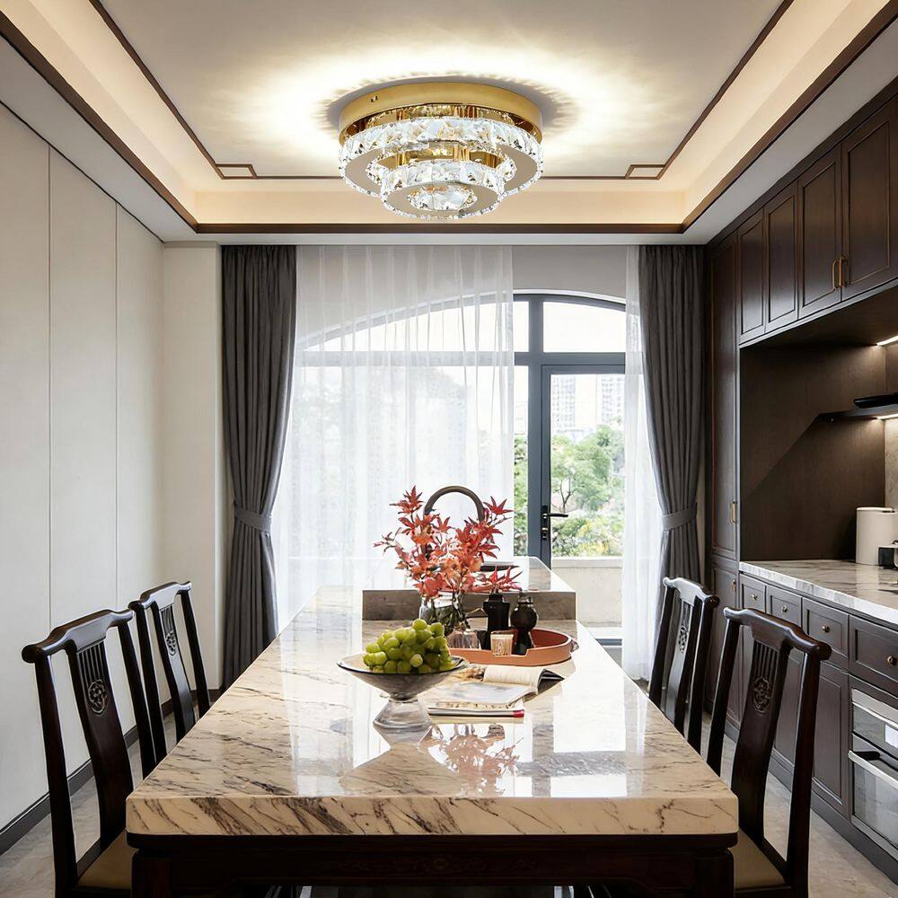 9.84 in. Modern Gold Integrated LED Flush Mount Ceiling Light with Crystal Shade price history on PriceWatchPro