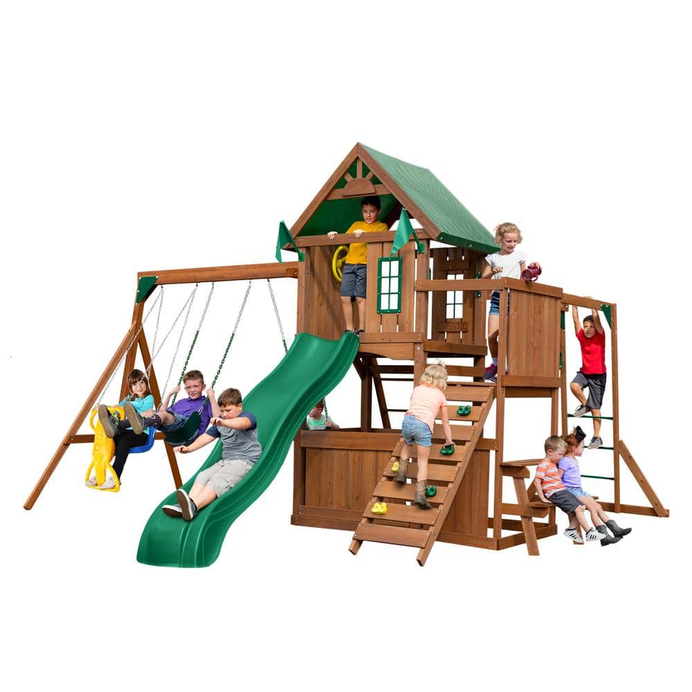 Swing N Slide Playsets Knightsbridge Plus Complete Wooden Outdoor Playset With Monkey Bars
