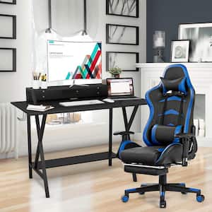 48 in. Rectangular Blue Steel Computer Desk and Massage Gaming Chair Set with Adjustable Height
