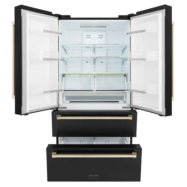 Autograph Edition 36 in. 4-Door French Door Refrigerator with Ice Maker in Black Stainless Steel & Polished Gold