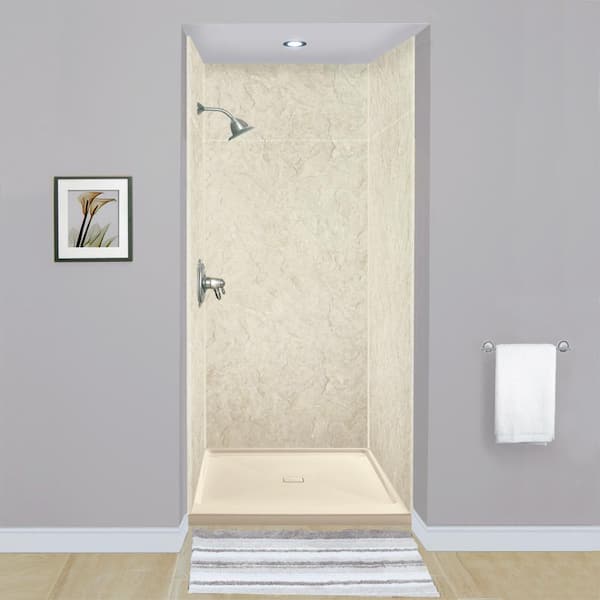 Transolid Expressions 36 in. x 36 in. x 96 in. 4-Piece Easy Up Adhesive Alcove Shower Wall Surround in Sea Fog