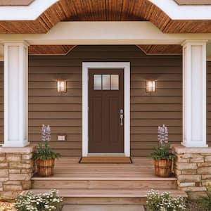 32 in. x 80 in. 3 Lite Craftsman Dark Chocolate Painted Steel Prehung Right-Hand Outswing Front Door w/Brickmould