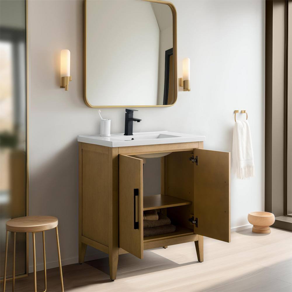 Natural Oak 30" Single Bathroom Vanity with Ceramic Top