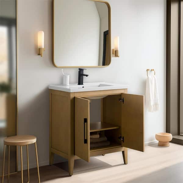 Vanity Art 30 in. W x 18.5 in D x 34 in. H Single Sink Bathroom Vanity Cabinet in Natural Oak with Ceramic Top