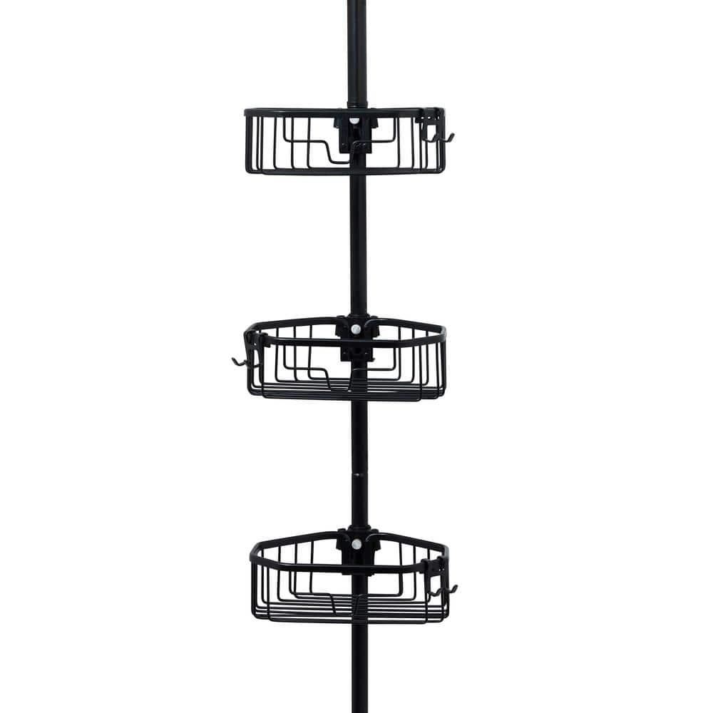 NeverRust Aluminum Tension Pole Corner Shower Caddy in Matte Black