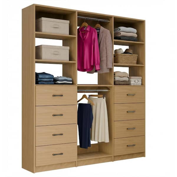 Alto Collection 99 in W Oak Tower System 2 4-Drawer and Double Hang 13-Shelf Wood Closet System