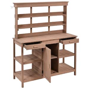 66 in. Large Outdoor Farmhouse Wooden Potting Bench Table, Garden Workstation with 2 Drawers, Cabinet and Open Shelves