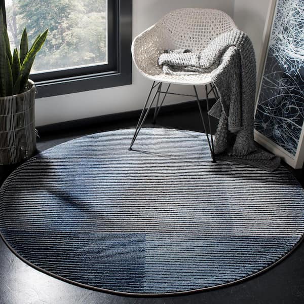 Galaxy Blue/Navy 5 ft. x 5 ft. Round Abstract Area Rug