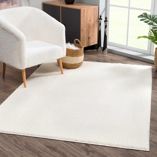 LLL　MIYOSHI RUG “FOOT STEP RUG” ホワイト HAUTELOOM Judy 3 ft. X 7 ft. White Solid Shag Rubber Backing