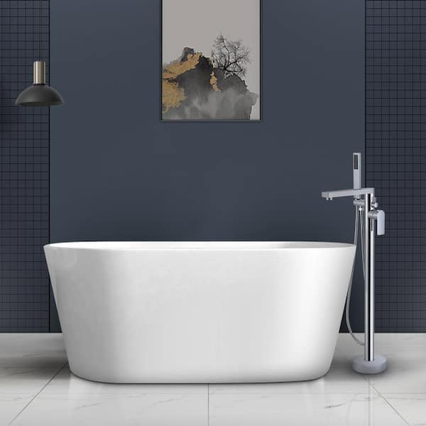 Satico Freestanding 47 in. Contemporary Design Acrylic Flatbottom Soaking Tub Bathtub in White