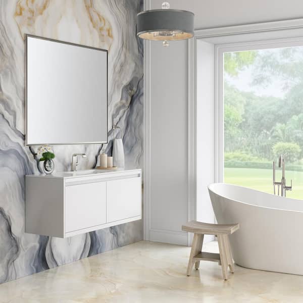 Mantova 47.3 in. W x 18.1 in. D x 20.6 in. H Single Bathroom Vanity Glossy White and Glossy White Composite Stone Top